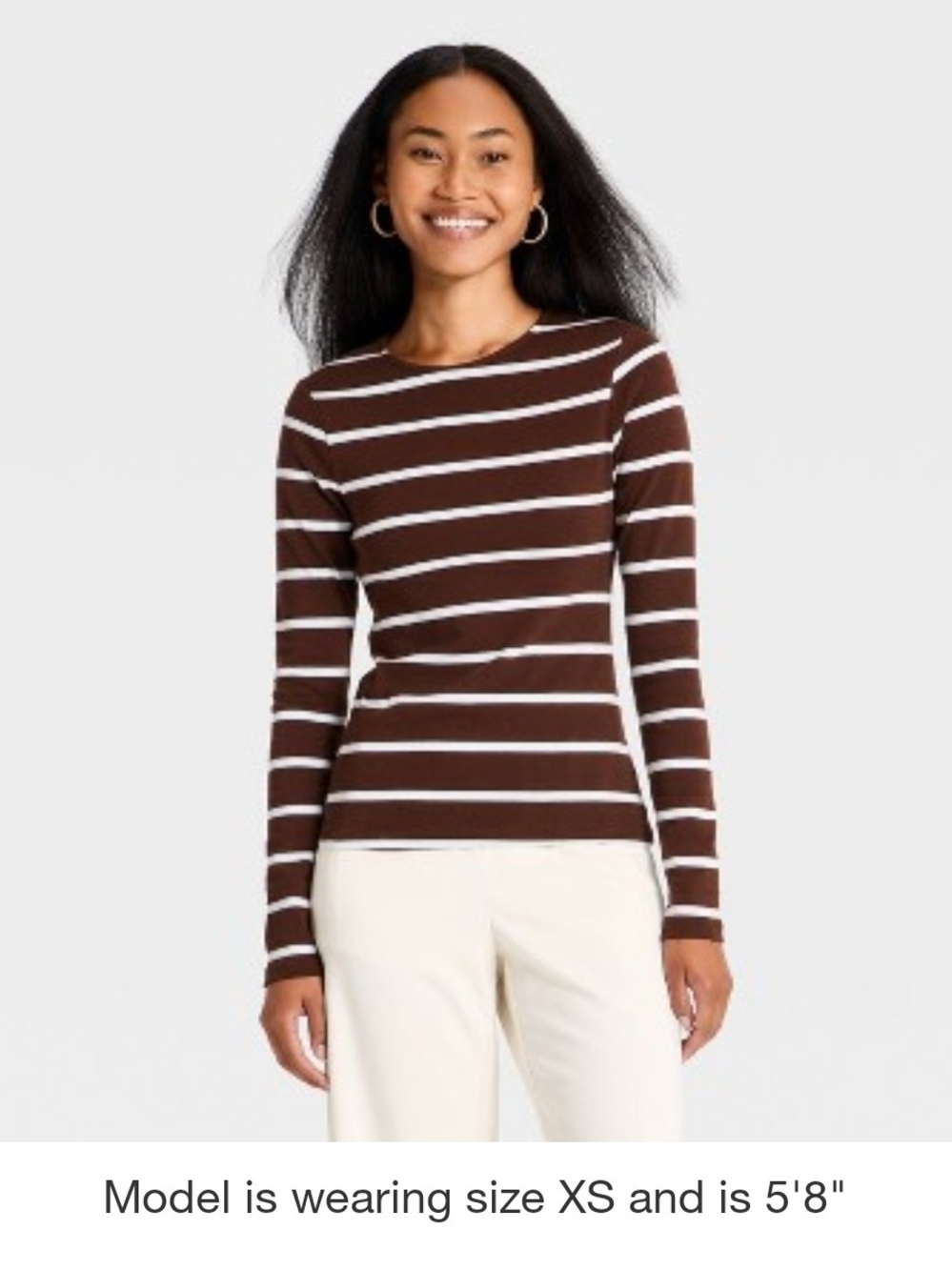 a new day Brown and White Striped Crewneck Long-Sleeve Top